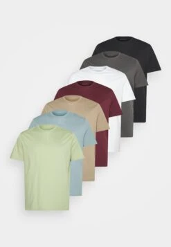 Pier One 7 Pack - Camiseta Básica - Black /Green /Bordeaux