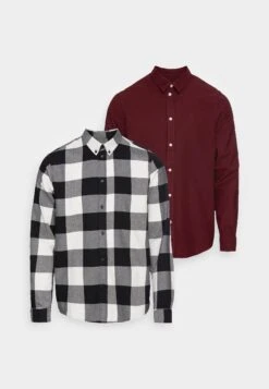 Pier One 2 Pack - Camisa - Bordeaux/Black/White
